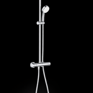Thermostatic shower system 250mm GROHE Vitalio Comfort in matt black with overhead rain shower and handset