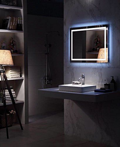 diyhd flb w48 x h24 box diffusers led backlit vanity square wall mount bathroom finger touch light mirror, w48xh24